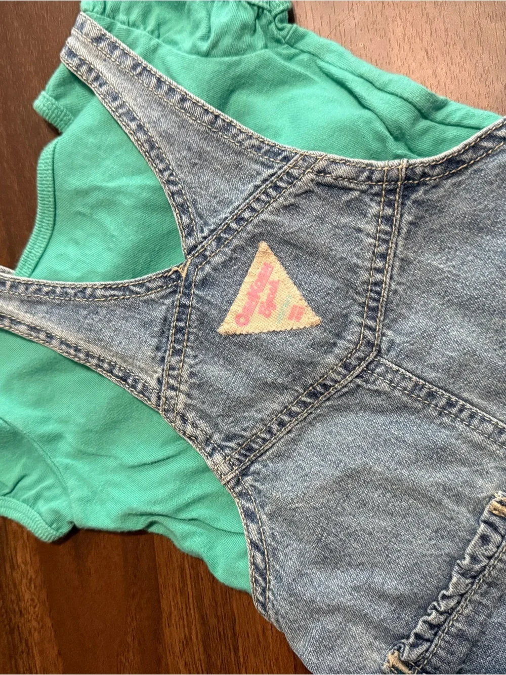 Baby girl vintage Oshkosh denim overalls and shirt set